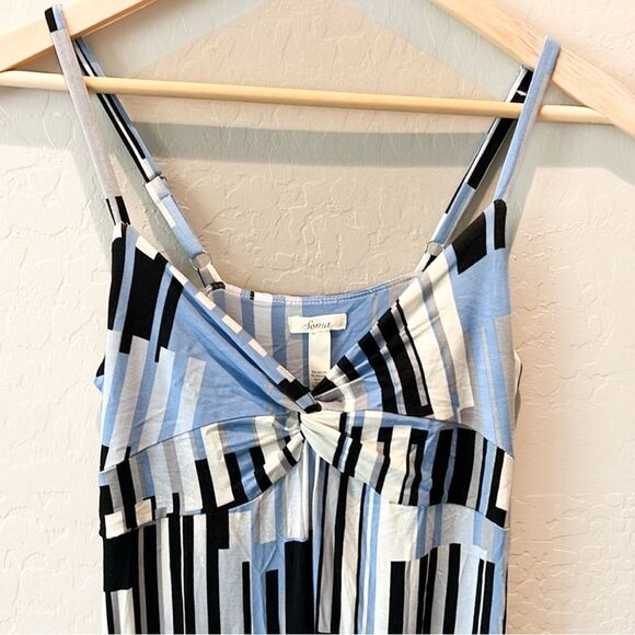 Soma Twist Front Maxi Dress Geometric Print Stretch Knit Black Blue Cream XS NWT - Picture 13 of 14